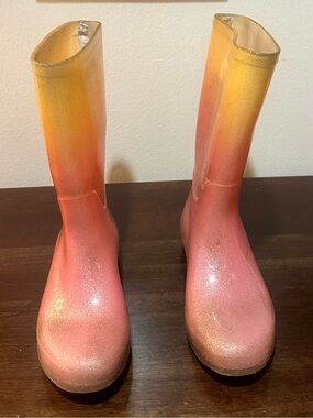 Cat & Jack Girls Gradient Pink Orange Glitter Rain Boots
